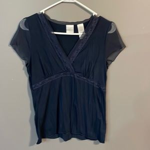Blue top with sheer sleeves